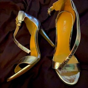 Silver open toe heels